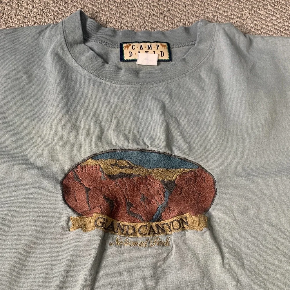 Camp David‎ Mens T Shirt Green Short Sleeves Grand Canyon Embroidered Pullover
